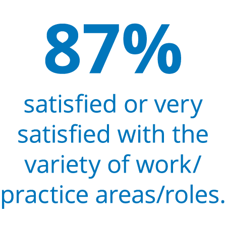 87% satisfied or very satisfied with the variety of work/practice areas/roles.